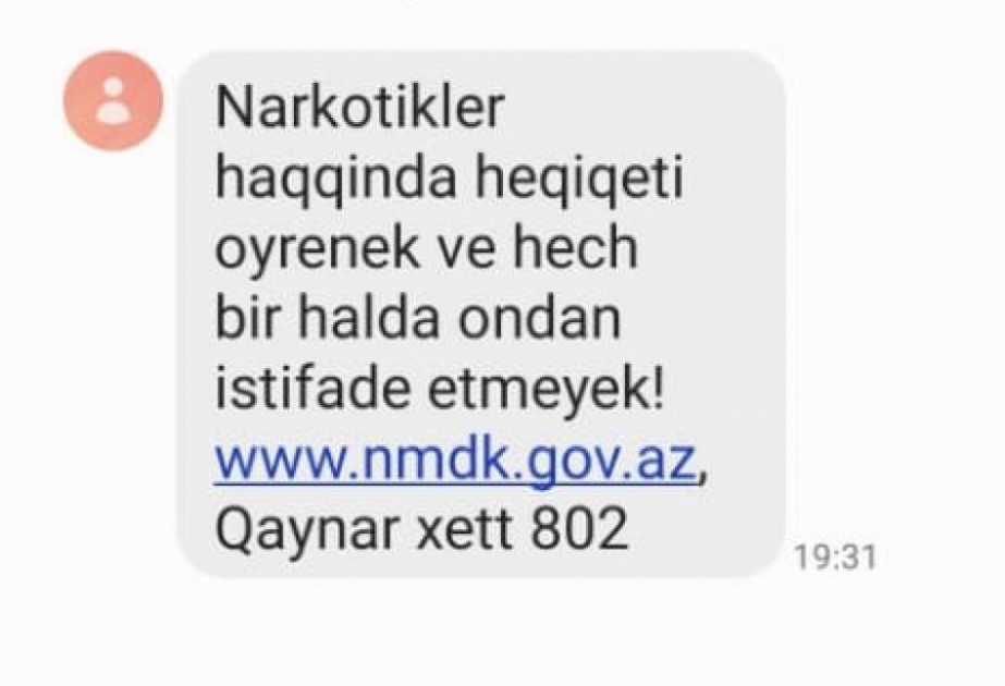 Narkotiklərin ziyanı ilə bağlı “Azercell” abunəçilərinə maarifləndirmə xarakterli SMS-bildiriş göndərilib