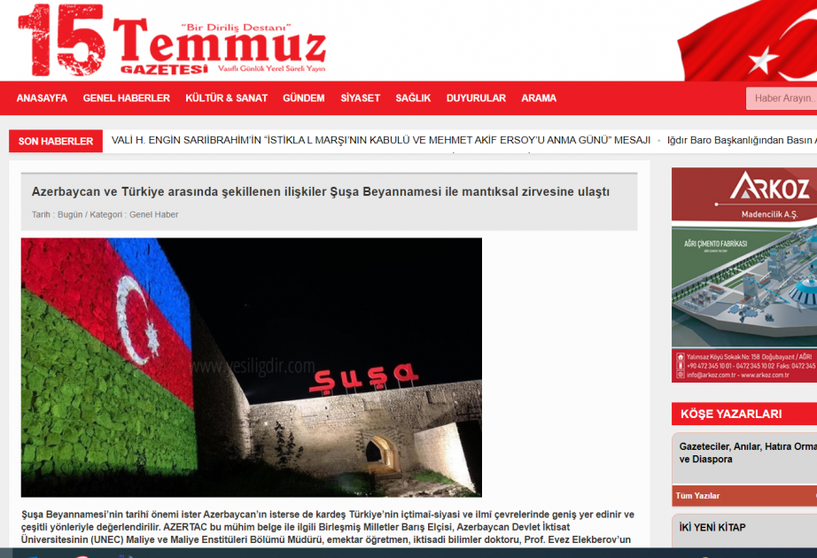 Azərbaycanlı alimin məqaləsi Türkiyə mətbuatında