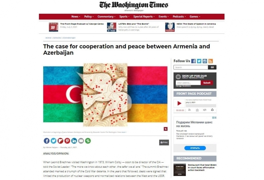 Azərbaycan Prezidentinin köməkçisi Hikmət Hacıyev Amerikanın nüfuzlu nəşri vasitəsilə Ermənistanı sülhə çağırıb