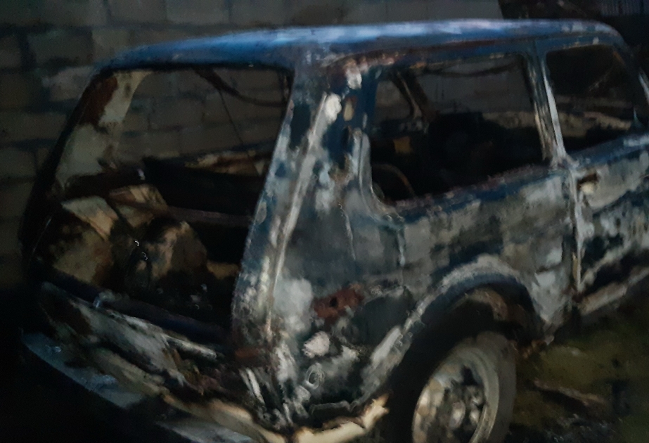 İmişlidə minik avtomobili yanaraq yararsız hala düşüb VİDEO