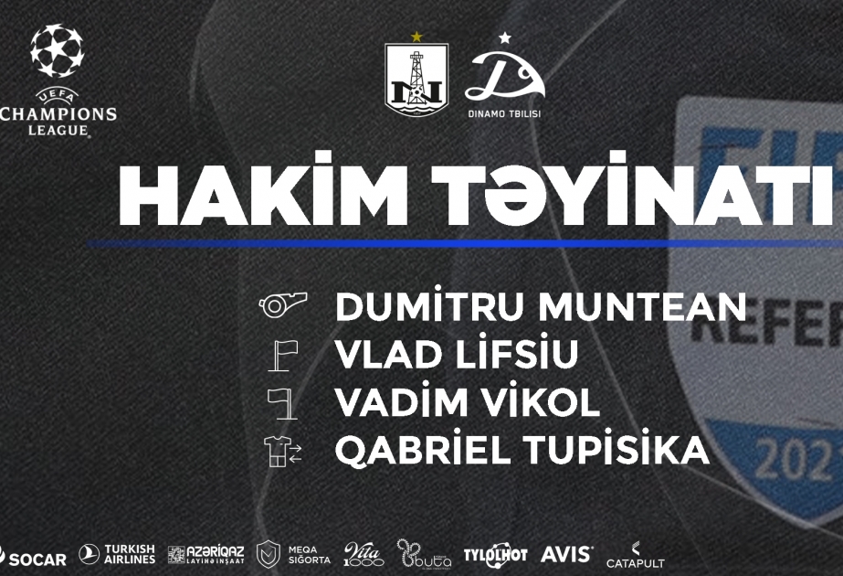 “Neftçi”–“Dinamo” (Tbilisi) matçını Moldovadan olan hakimlər briqadası idarə edəcək