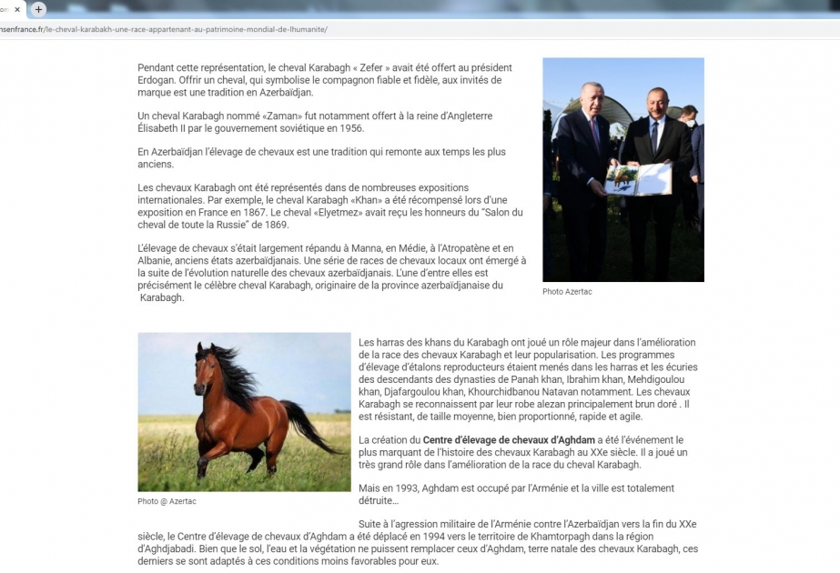 Azərbaycanlı jurnalist Fransa mediasında Qarabağ atlarından yazıb