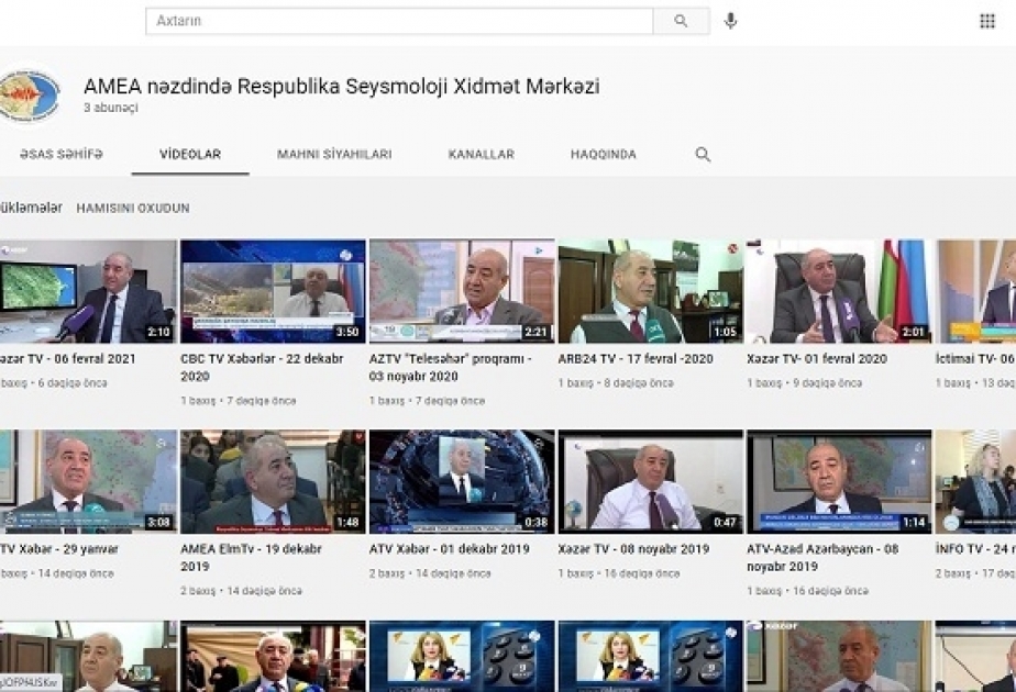 Respublika Seysmoloji Xidmət Mərkəzinin yutub kanalı fəaliyyətə başlayıb