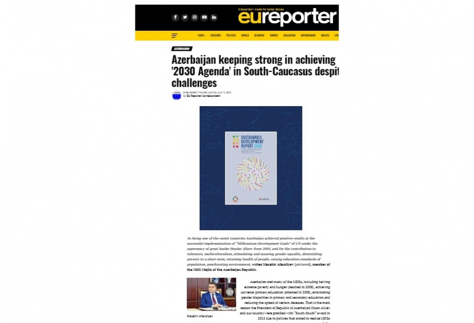 “Eureporter” portalında azərbaycanlı deputatın məqaləsi dərc olunub