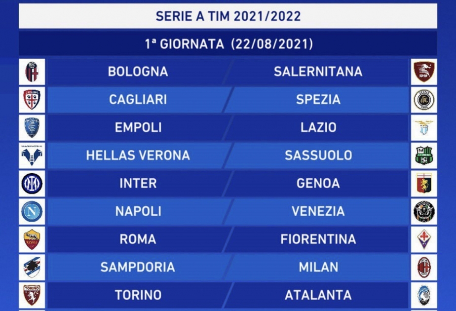 Futbol üzrə İtaliya çempionatının 2021-2022-ci il mövsümünün təqvimi açıqlanıb