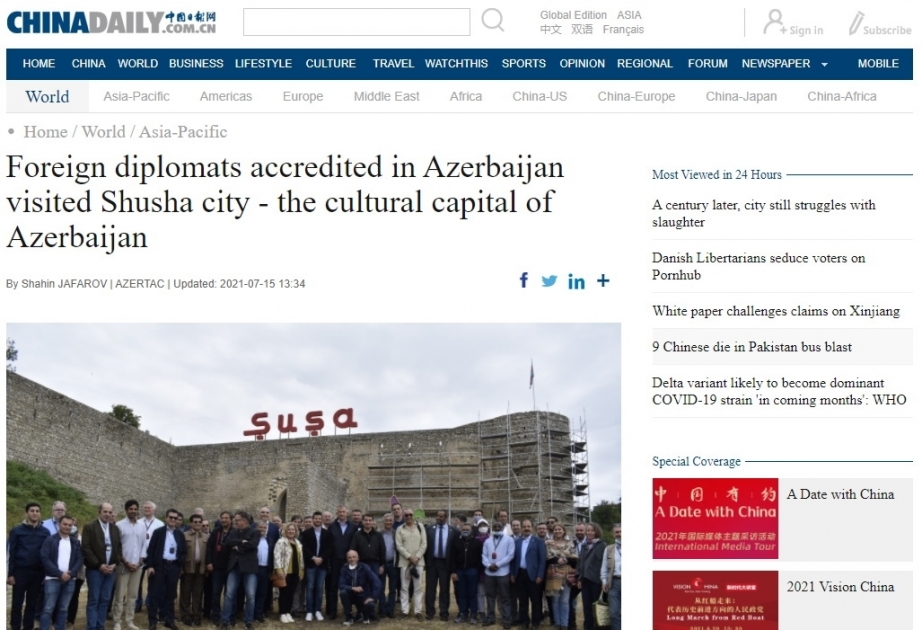El periódico China Daily publica un artículo sobre la visita de diplomáticos extranjeros a Shusha