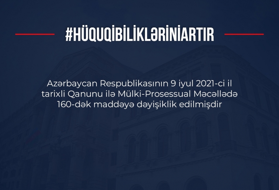 Azərbaycan Respublikasının 2021-ci il 9 iyul tarixli Qanunu ilə Mülki-Prosessual Məcəllədə 160-dək maddəyə dəyişiklik edilib