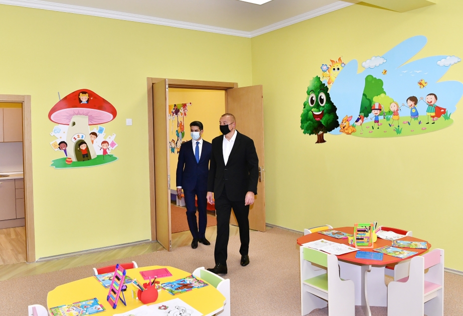 President Ilham Aliyev inaugurated 200-seat orphanage-kindergarten in Naftalan city VIDEO