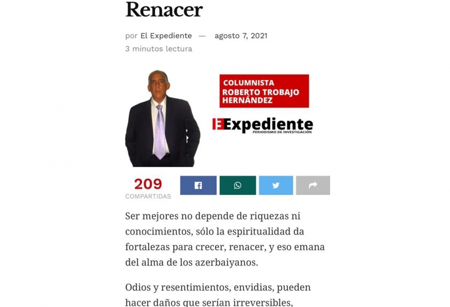 El periodista colombiano escribió un extenso artículo sobre los territorios liberados azerbaiyanos