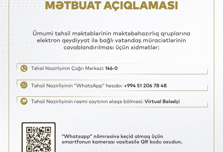 Təhsil Nazirliyi: Məktəbəhazırlıq qruplarına qəbulla bağlı 43 mindən çox müraciət edilib
