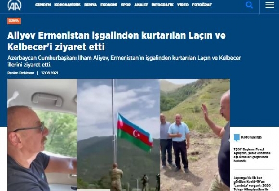 Türkiyə mediası Azərbaycan Prezidentinin Kəlbəcər və Laçın rayonlarına səfərini geniş işıqlandırıb