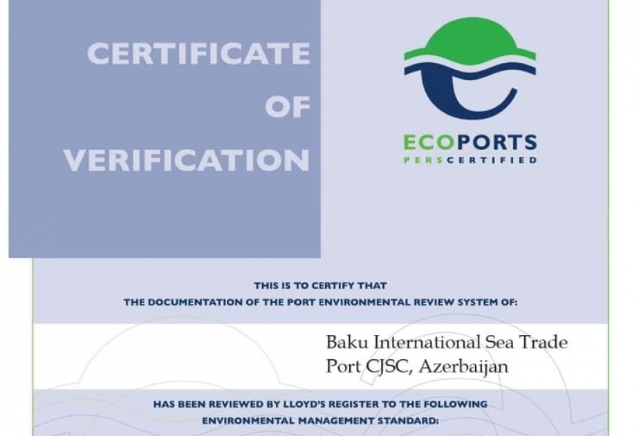 El puerto de Bakú ha vuelto a obtener el certificado “Eco Ports”