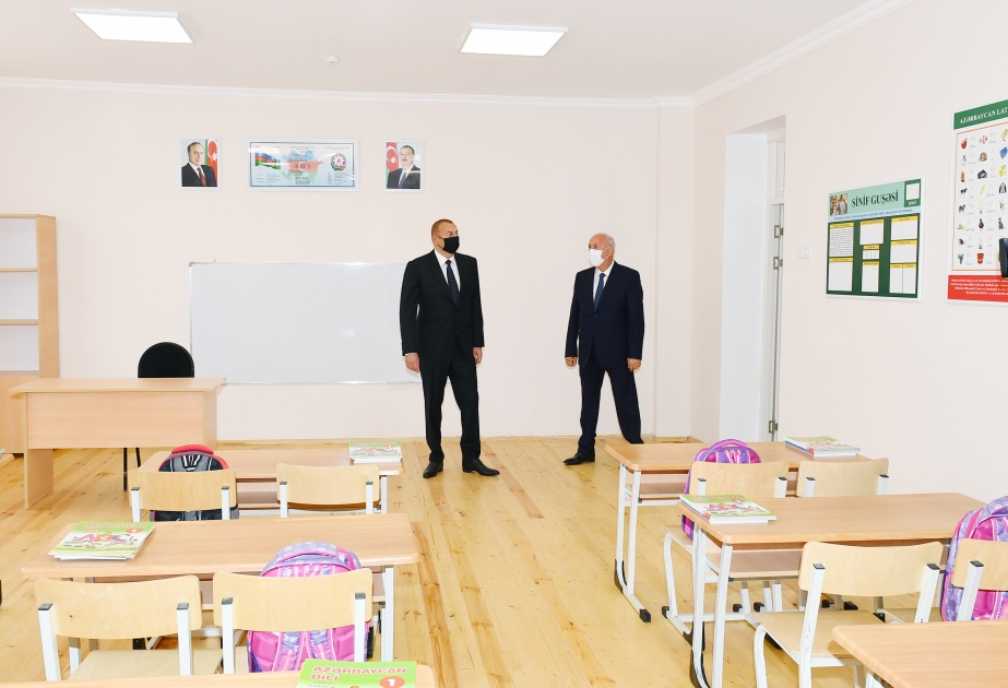 الرئيس إلهام علييف يحضر حفل افتتاح المدرسة رقم 20 في مدينة سومقايت