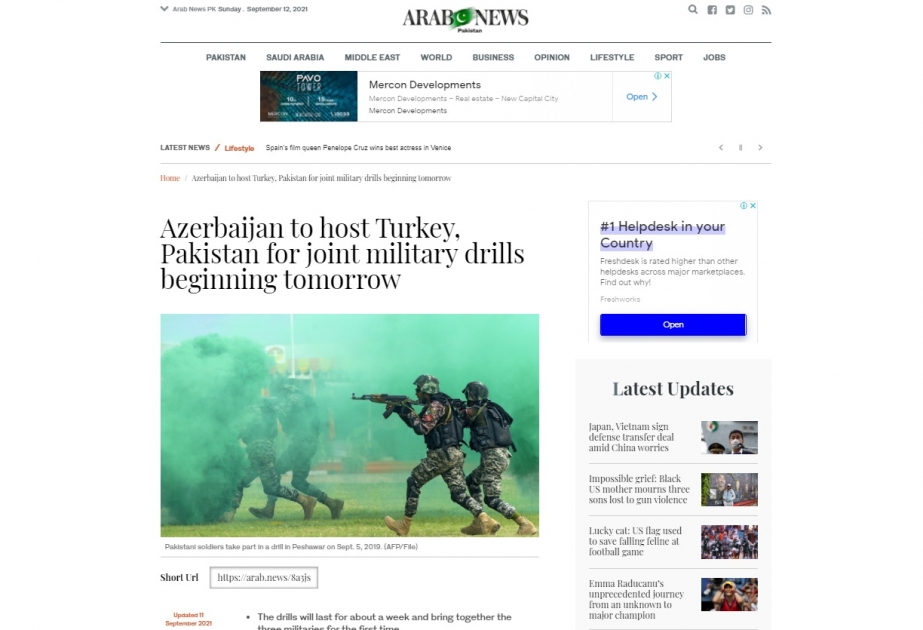 “Üç Qardaş – 2021” birgə beynəlxalq təlimi ərəbdilli KİV-lər tərəfindən geniş işıqlandırılıb