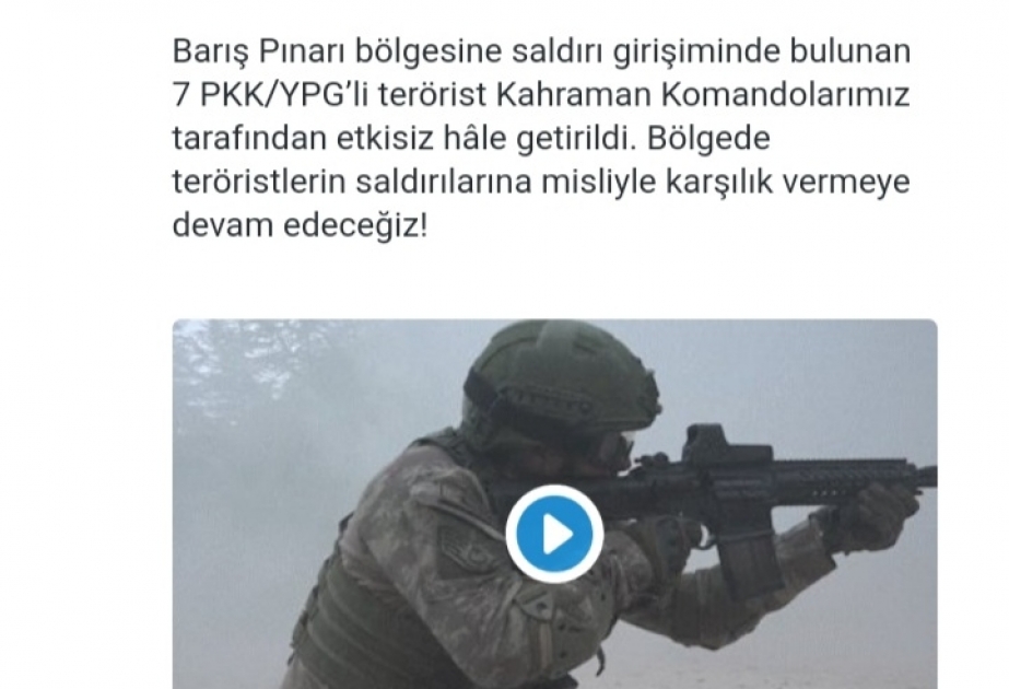 “Sülh çeşməsi” əməliyyatı keçirilən rayonda Türkiyə hərbçilərinə hücum edən terrorçular zərərsizləşdirilib