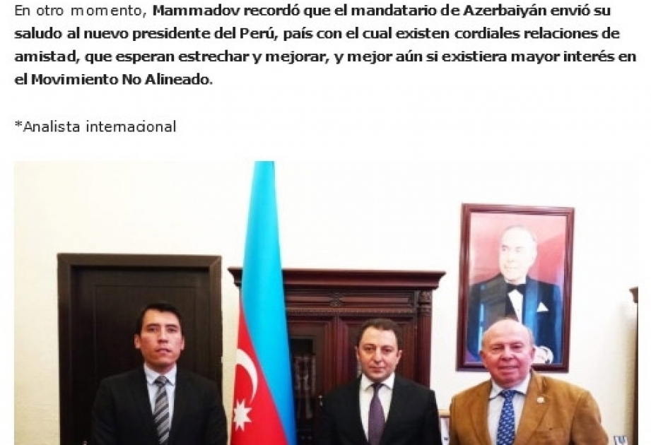 Prensa peruana publica la entrevista del viceministro de Asuntos Exteriores de Azerbaiyán sobre la Guerra Patria