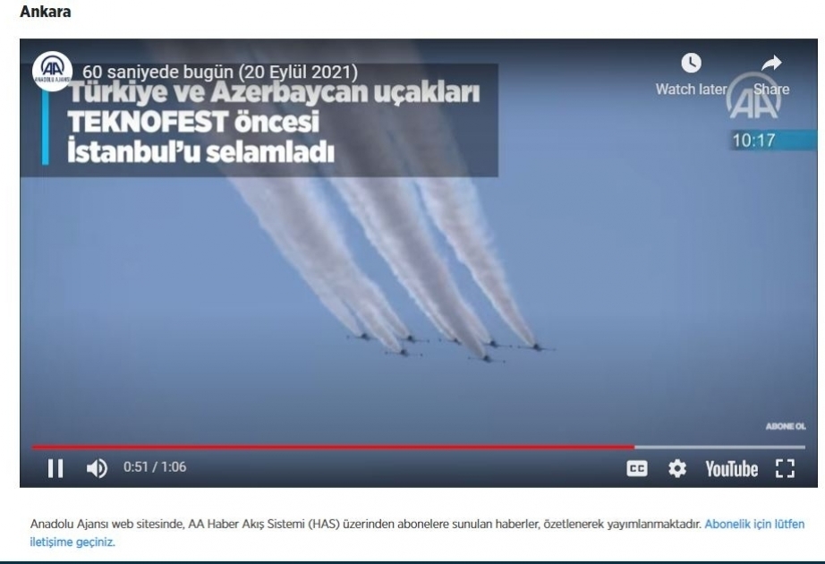 Aviones turcos y azerbaiyanos realizan un deslumbrante espectáculo aéreo sobre el estrecho del Bósforo en Estambul