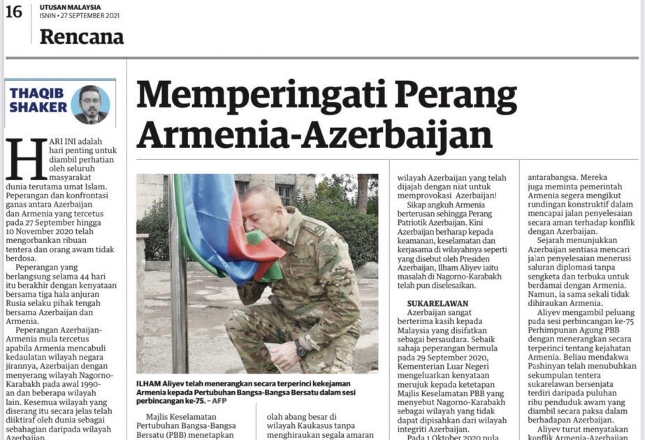 Malayziyalı jurnalist: Ermənistanın təkəbbürü cəmi 44 gün davam etdi