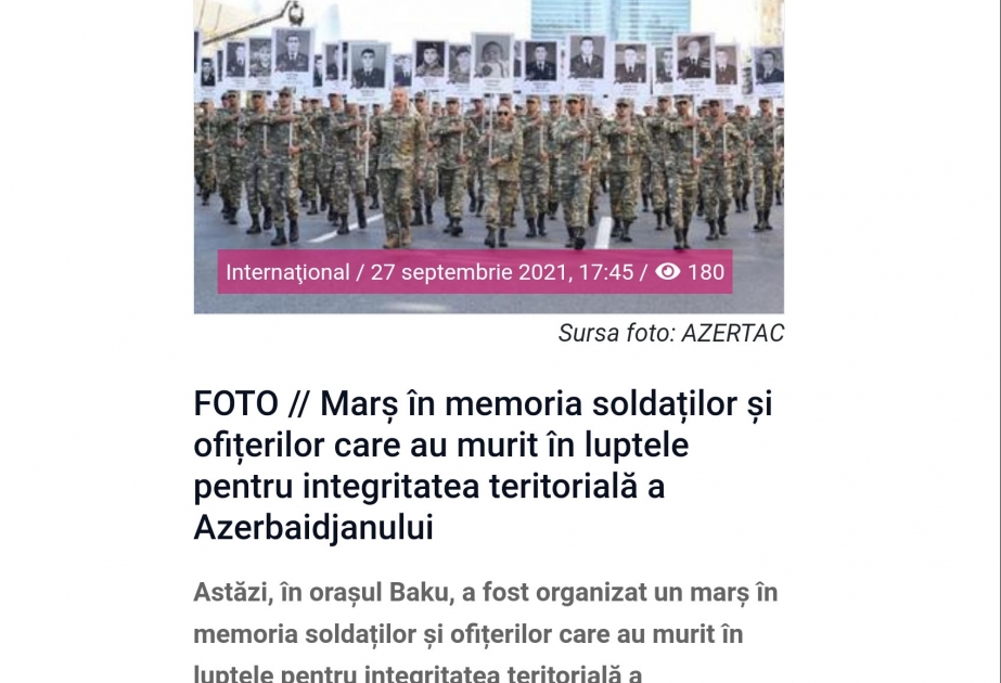 Moldovanın nüfuzlu KİV-ləri Prezident İlham Əliyev və birinci xanım Mehriban Əliyevanın iştirakı ilə keçirilən yürüşü geniş işıqlandırıb