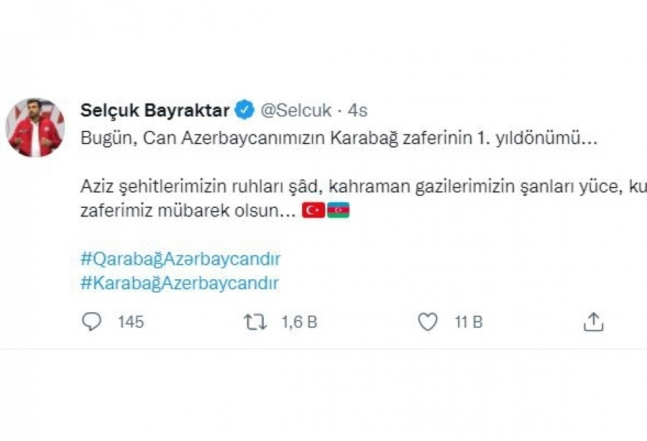 Selçuk Bayraktar compartió una publicación con motivo del Día del Recuerdo
