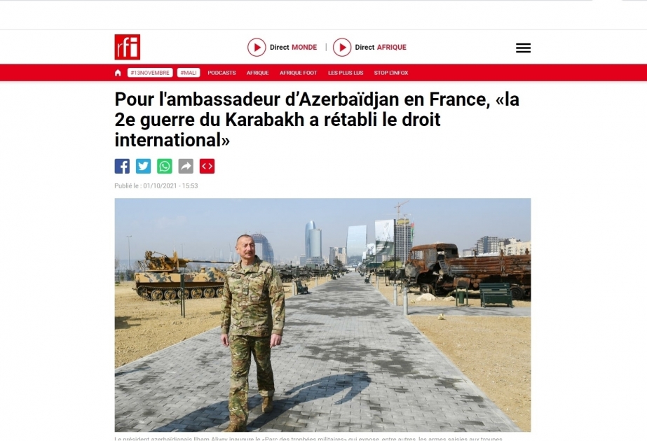 L’ambassadeur d’Azerbaïdjan en France : La 2e guerre du Karabagh a rétabli le droit international