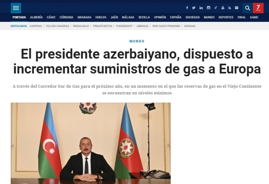 İspandilli mətbuat Azərbaycan Prezidentinin İspaniyanın EFE informasiya agentliyinə müsahibəsini geniş işıqlandırır