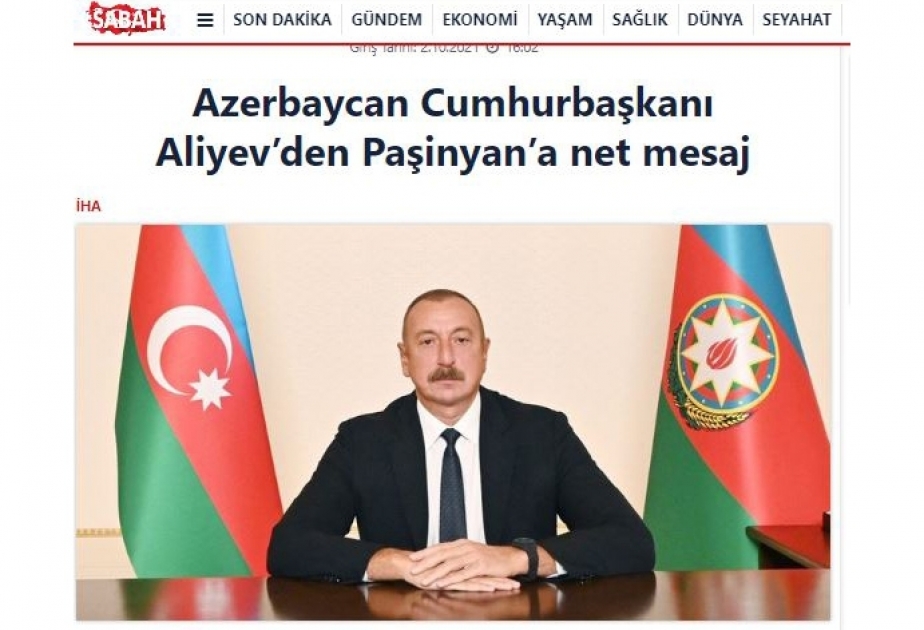 Prezident İlham Əliyevin EFE informasiya agentliyinə müsahibəsi Türkiyənin mediası tərəfindən geniş işıqlandırılıb