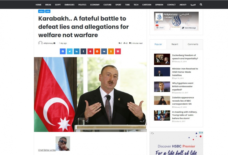 Misirli baş redaktor Azərbaycanın informasiya müharibəsində qələbəsindən yazıb