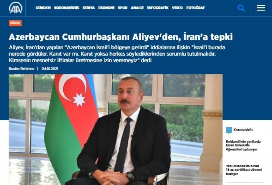 Prezident İlham Əliyevin Cəbrayıl rayonuna səfəri Türkiyə mediası tərəfindən geniş işıqlandırılıb