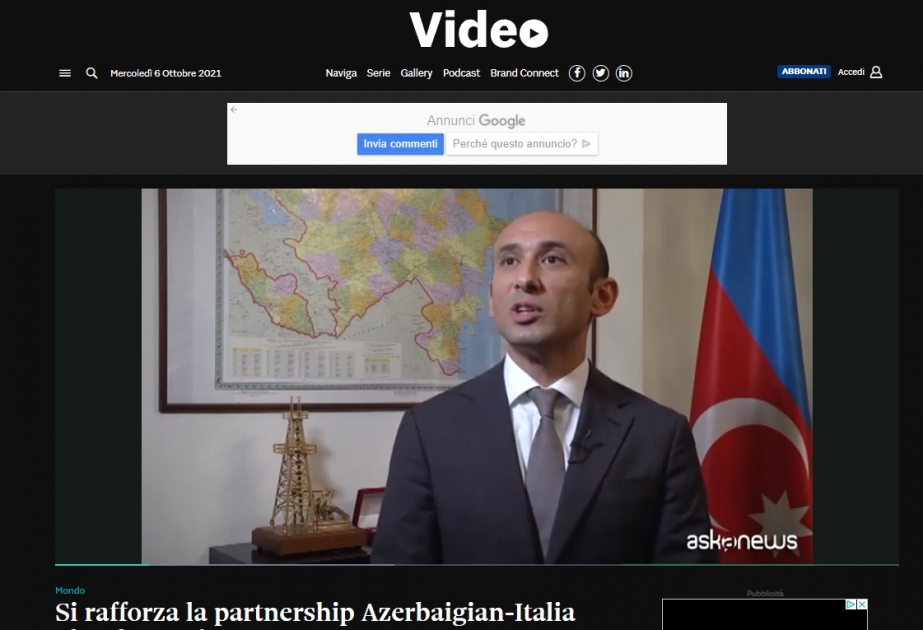 İtaliyanın çoxsaylı mətbuat orqanları Azərbaycan səfirinin videomüsahibəsini yayıb