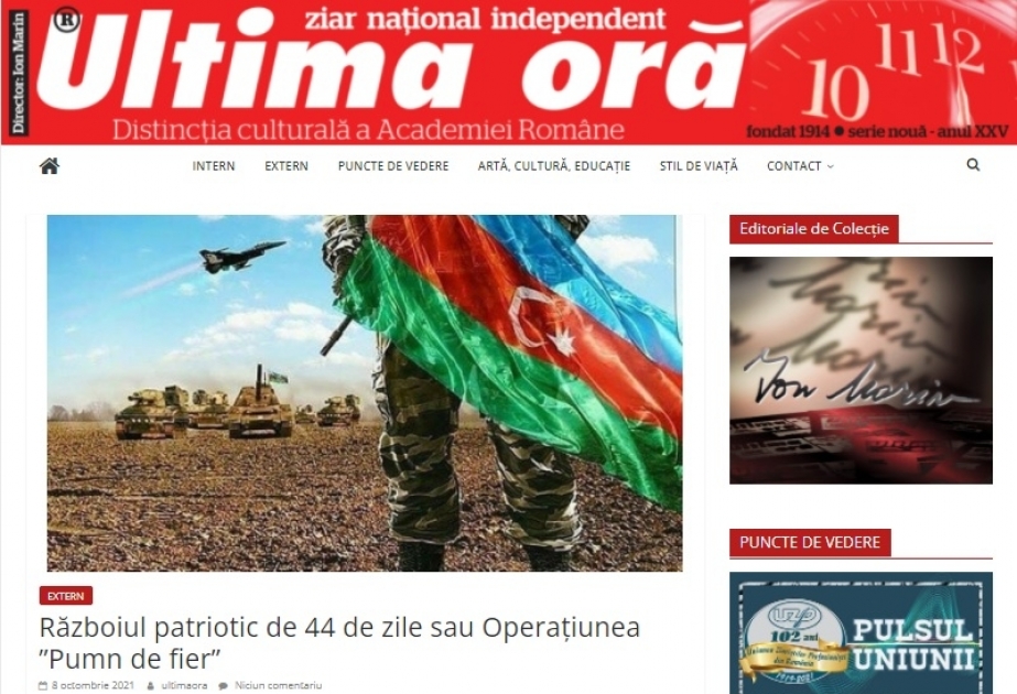 Rumıniyalı jurnalistin 44 günlük Vətən müharibəsi barədə analitik məqaləsi dərc edilib