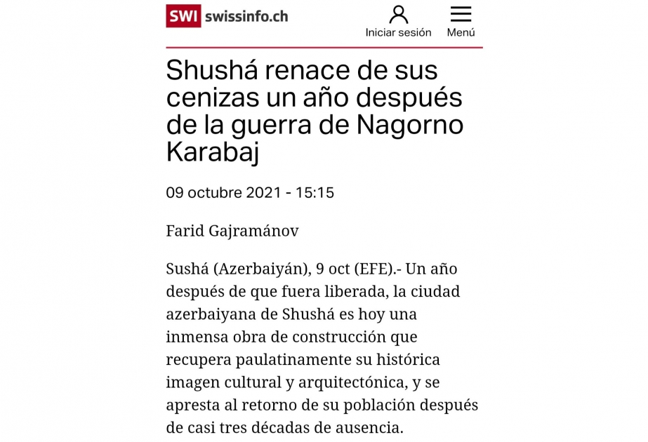 Испанская пресса: Шуша возрождается из пепла через год после войны в Карабахе