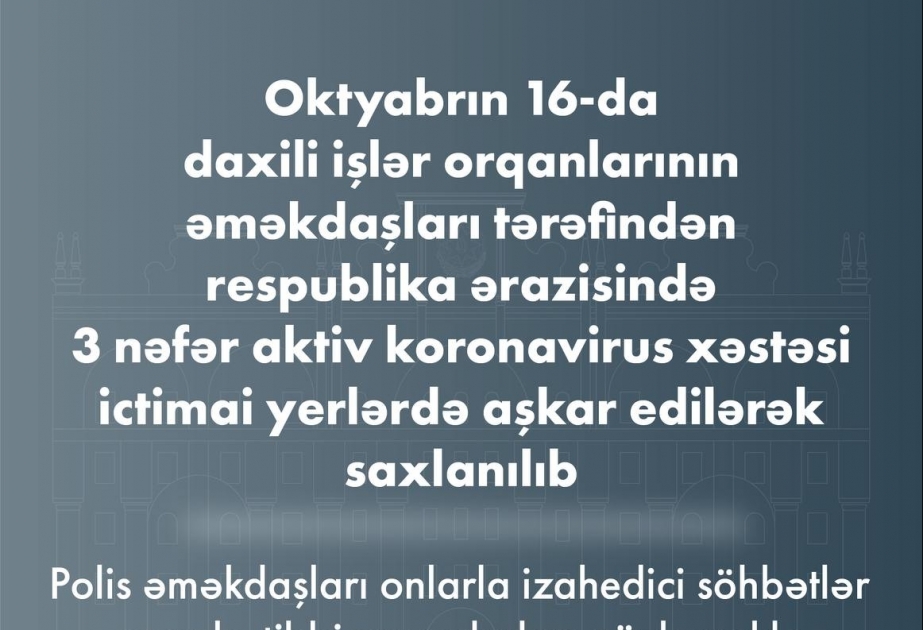DİN: üç nəfər aktiv koronavirus xəstəsi ictimai yerlərdə aşkarlanaraq saxlanılıb