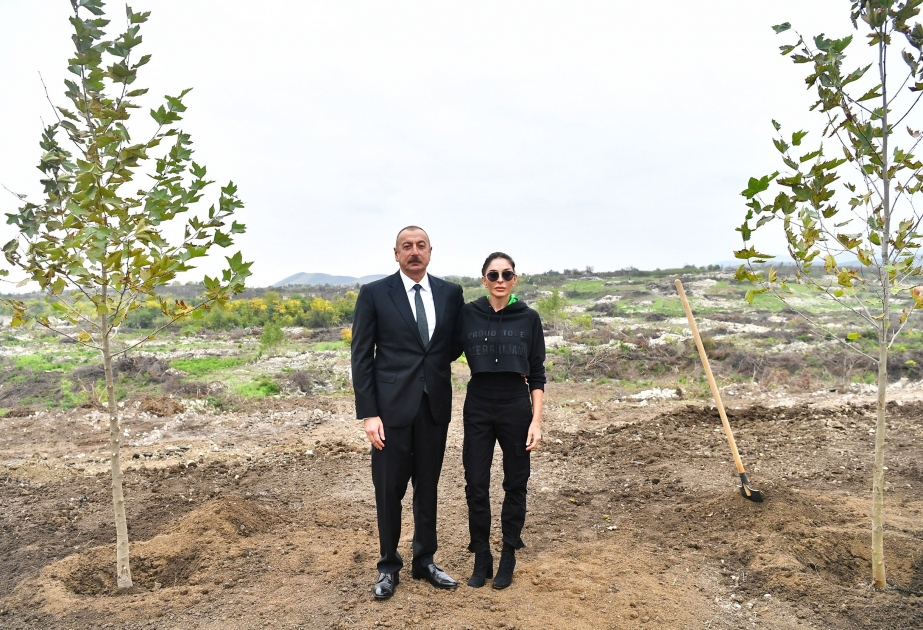 Füsuli: Präsident Ilham Aliyev und First Lady Mehriban Aliyeva pflanzen Bäume im neuen Stadtpark VIDEO