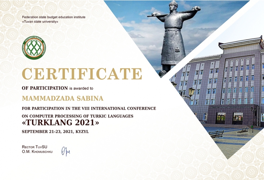 Azərbaycanlı tədqiqatçı beynəlxalq konfransda iştirakına görə sertifikata layiq görülüb