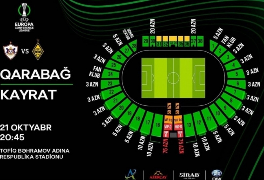 Объявлено количество проданных билетов на матч «Карабаха» против казахстанского «Кайрата»