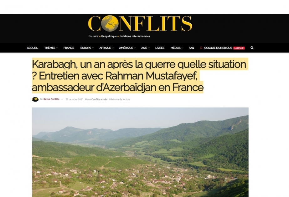L’ambassadeur d’Azerbaïdjan en France a accordé un entretien à Revue Conflits