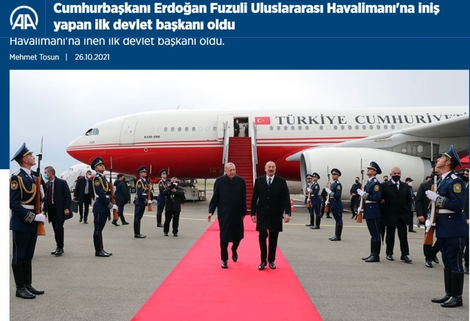 Füzuli Beynəlxalq Hava Limanının açılış mərasimi Türkiyə telekanallarında canlı yayımlanıb