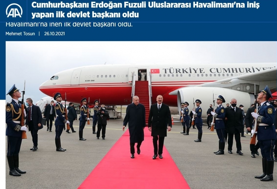 Turkish media highlight inauguration ceremony of Azerbaijan’s Fuzuli International Airport