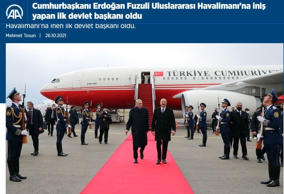 Prezident Rəcəb Tayyib Ərdoğanın Azərbaycana səfəri Türkiyə mediasının baş xəbəridir