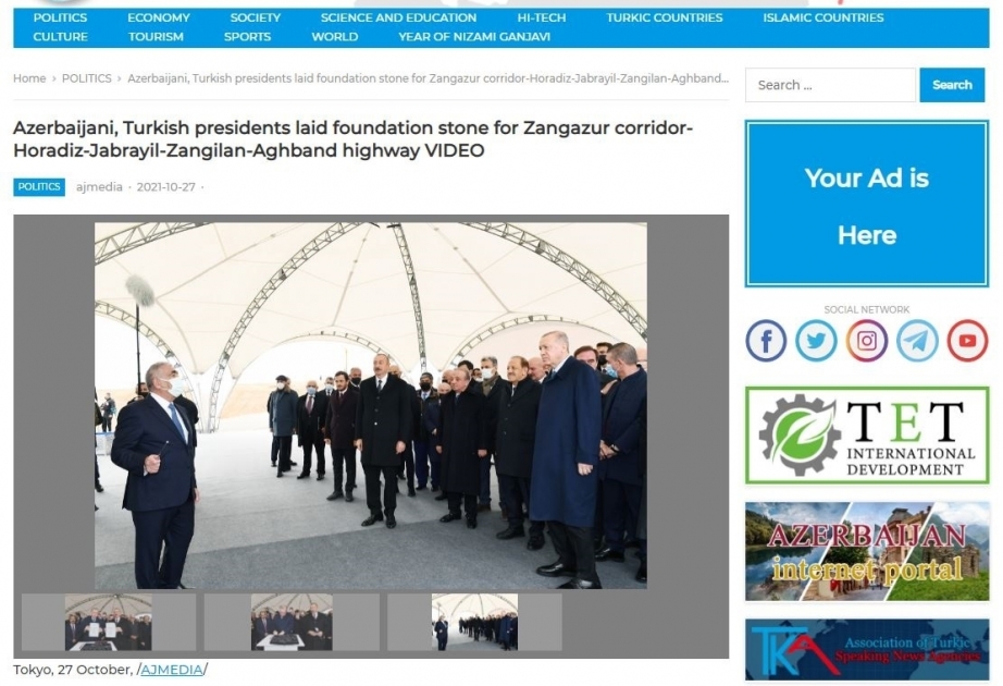 Web de noticias japonesa cubre la ceremonia de colocación de la primera piedra del corredor de Zangazur