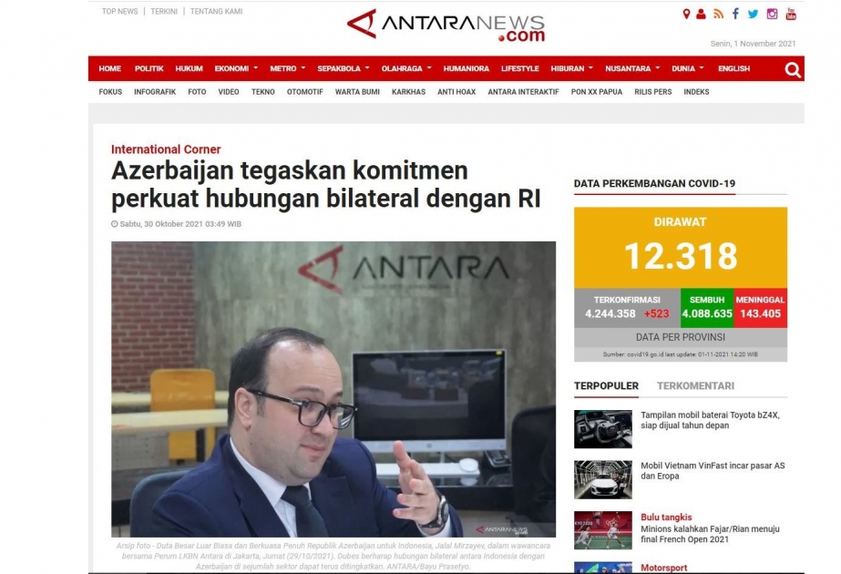 Səfir: Azərbaycan İndoneziya ilə bütün sahələrdə əməkdaşlığı genişləndirməkdə maraqlıdır