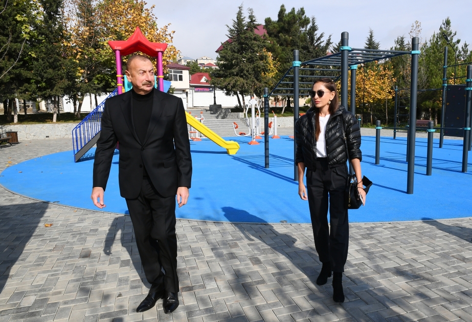 President Ilham Aliyev and First Lady Mehriban Aliyeva viewed work done at Youth Park in city Shamakhi VIDEO