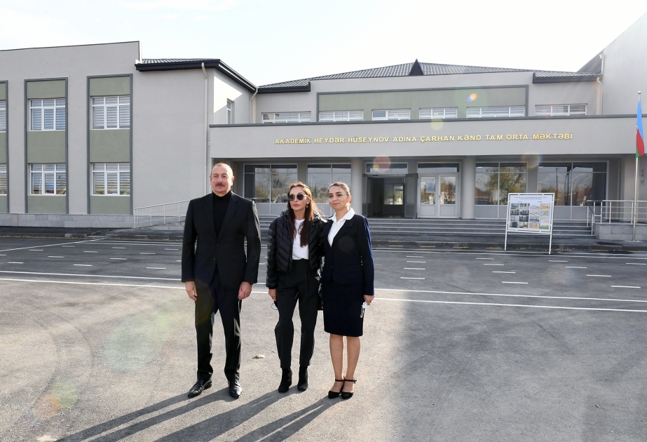 Schamachi: Präsident Ilham Aliyev und First Lady Mehriban Aliyeva weihen Schulgebäude im Dorf Çarhan/Tscharhan ein VIDEO