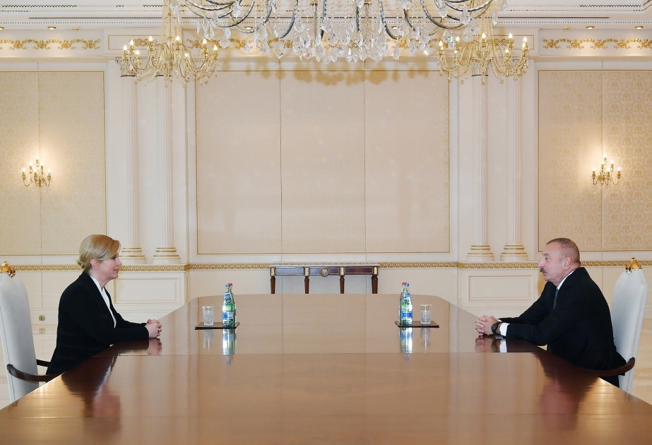 伊利哈姆·阿利耶夫总统接见克罗地亚前总统科琳达·格拉巴尔-基塔罗维奇