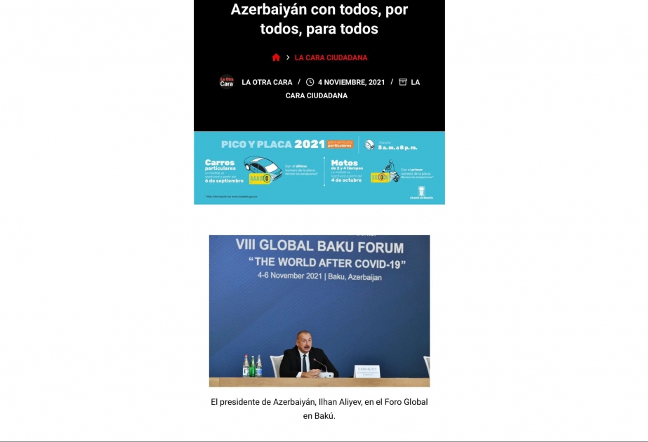 VIII Qlobal Bakı Forumu Kolumbiya mətbuatında işıqlandırılıb