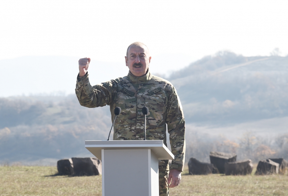 President, Commander-in-Chief of Armed Forces Ilham Aliyev made speech in front of servicemen in Shusha VIDEO