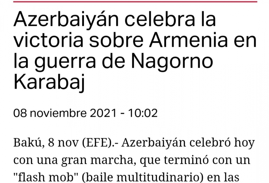 Испаноязычные издания пишут о праздновании в Азербайджане Победы в войне в Карабахе