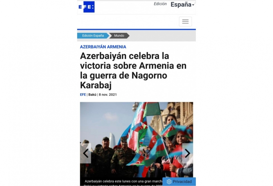 Los periódicos en español escriben sobre la amplia celebración del primer aniversario de la victoria de Azerbaiyán sobre Armenia