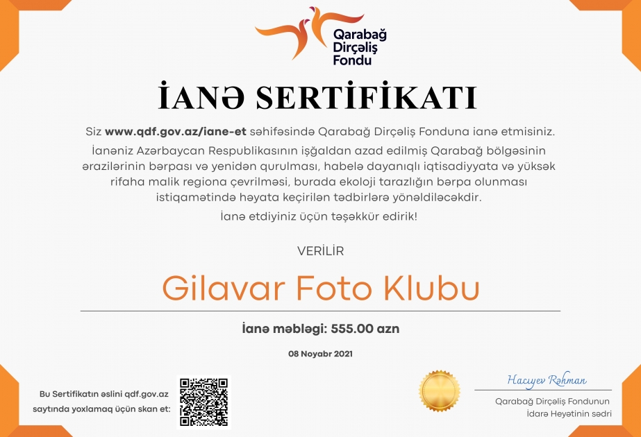 Fotoqraflar Zəfər Günündə Qarabağ Dirçəliş Fonduna ianə ediblər